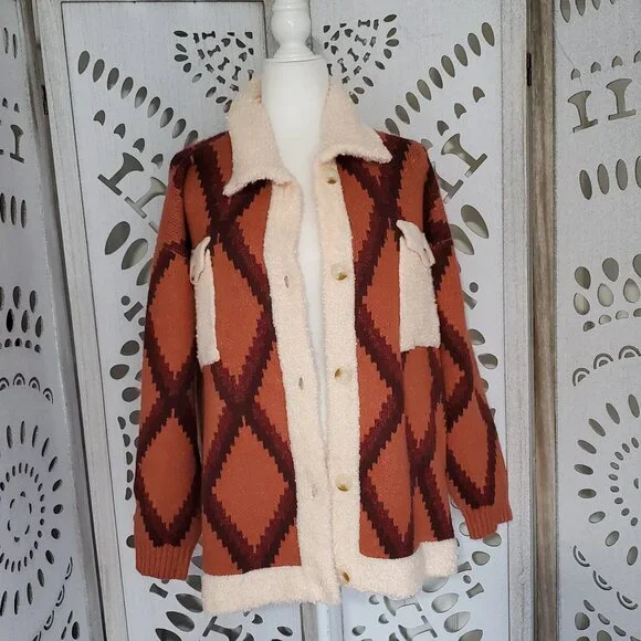 Polagram Parkside Knit Shacket Sherpa Trim Thick Winter Coat Women’s L - Picture 3 of 11